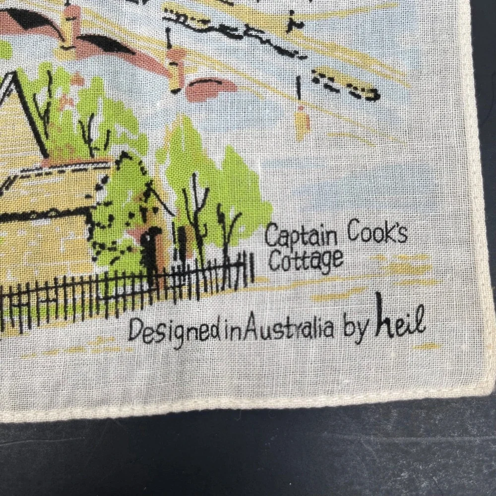 Vintage Melbourne Australia Souvenir Handkerchief Linen Scenic Landmarks 60s 70s